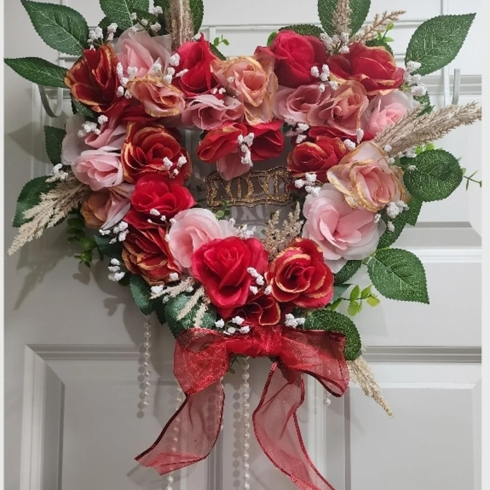 Heart-Shaped Floral Wreath with LED Lights